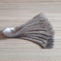 Personaalse graveeringuga terasest spork lusikas + kahvel + nuga