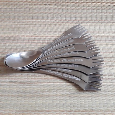 Personaalse graveeringuga terasest spork lusikas + kahvel + nuga