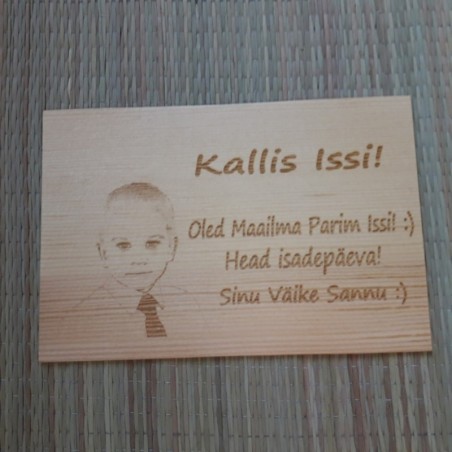 Graveeringuga puidust õnnitluskaart